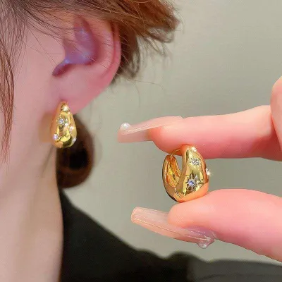 Star Zircon Chunky Hoop Earrings